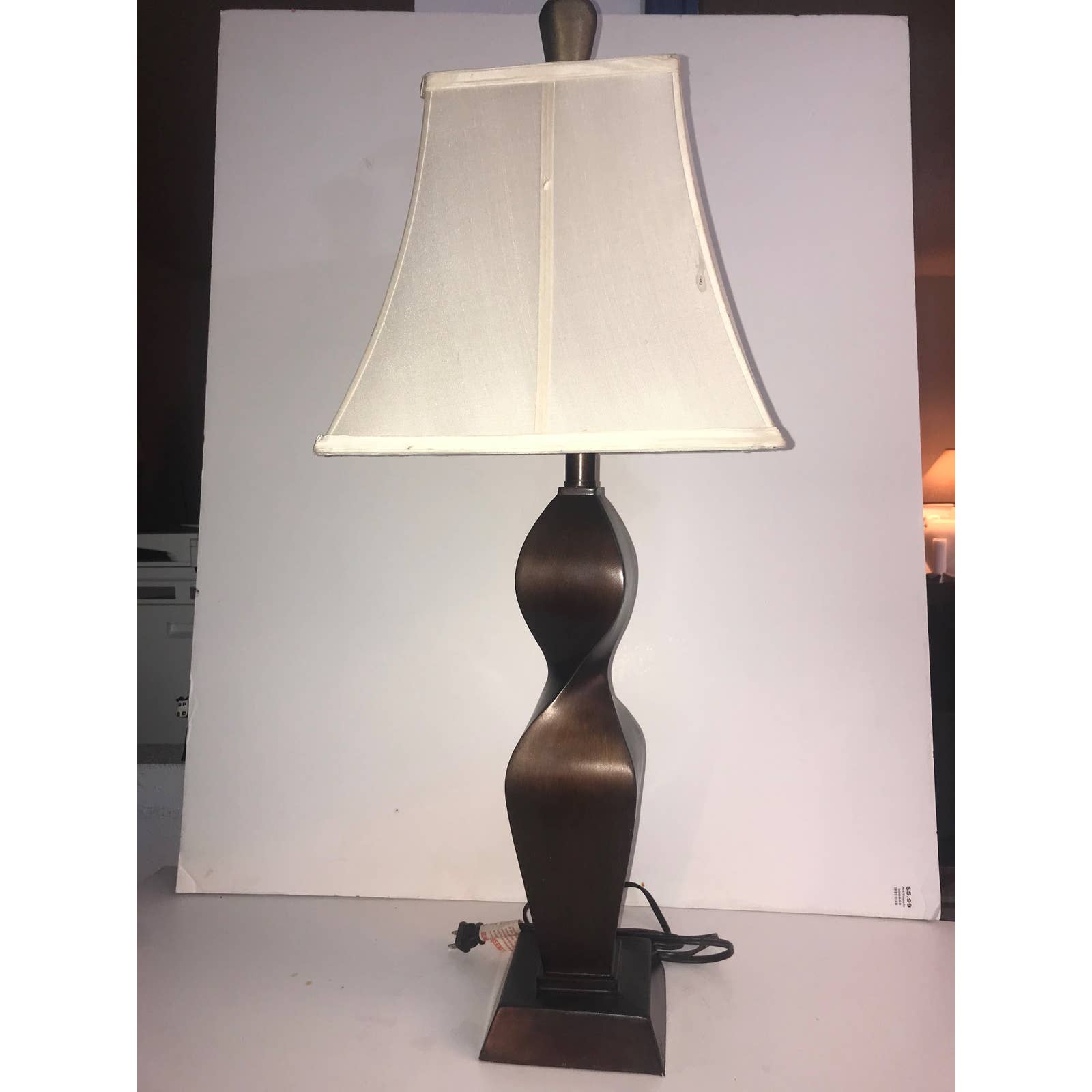 Mid Century Biomorphic Sculptural Accent Lamp Wood Grain Affect