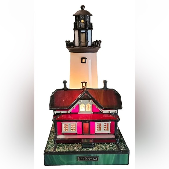 Vintage Coastal Heritage Stained Glass Replica Lighthouse St. Simons by Bill Job