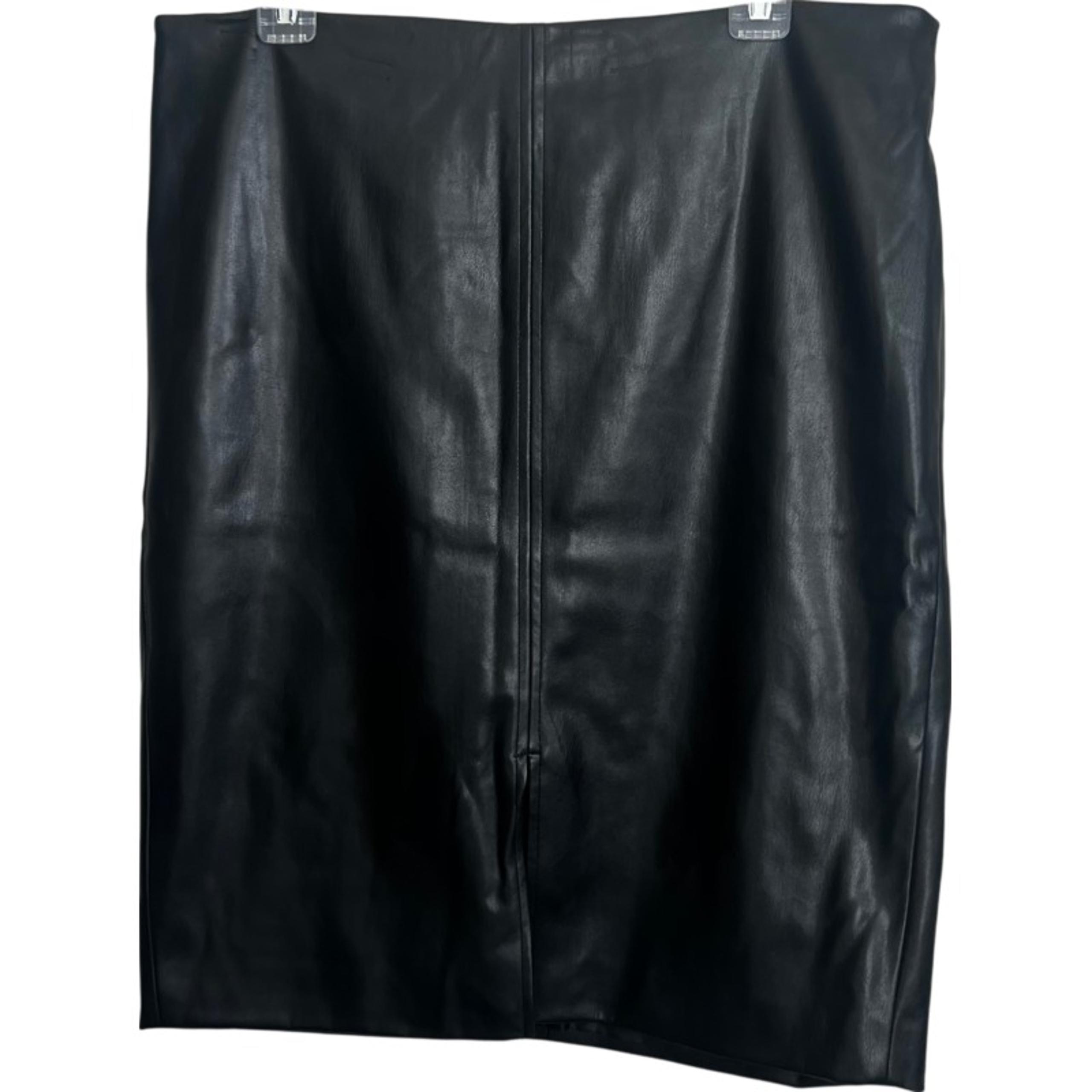 Black Faux Leather Pencil Skirt Worthington Size 12 High Waist Zip Closure Knee