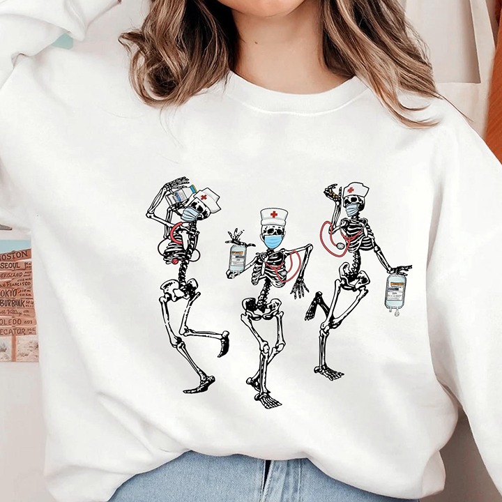 Halloween Skeleton Nurse Sweatshirt Skeleton Halloween Sweater Nurse Fall
