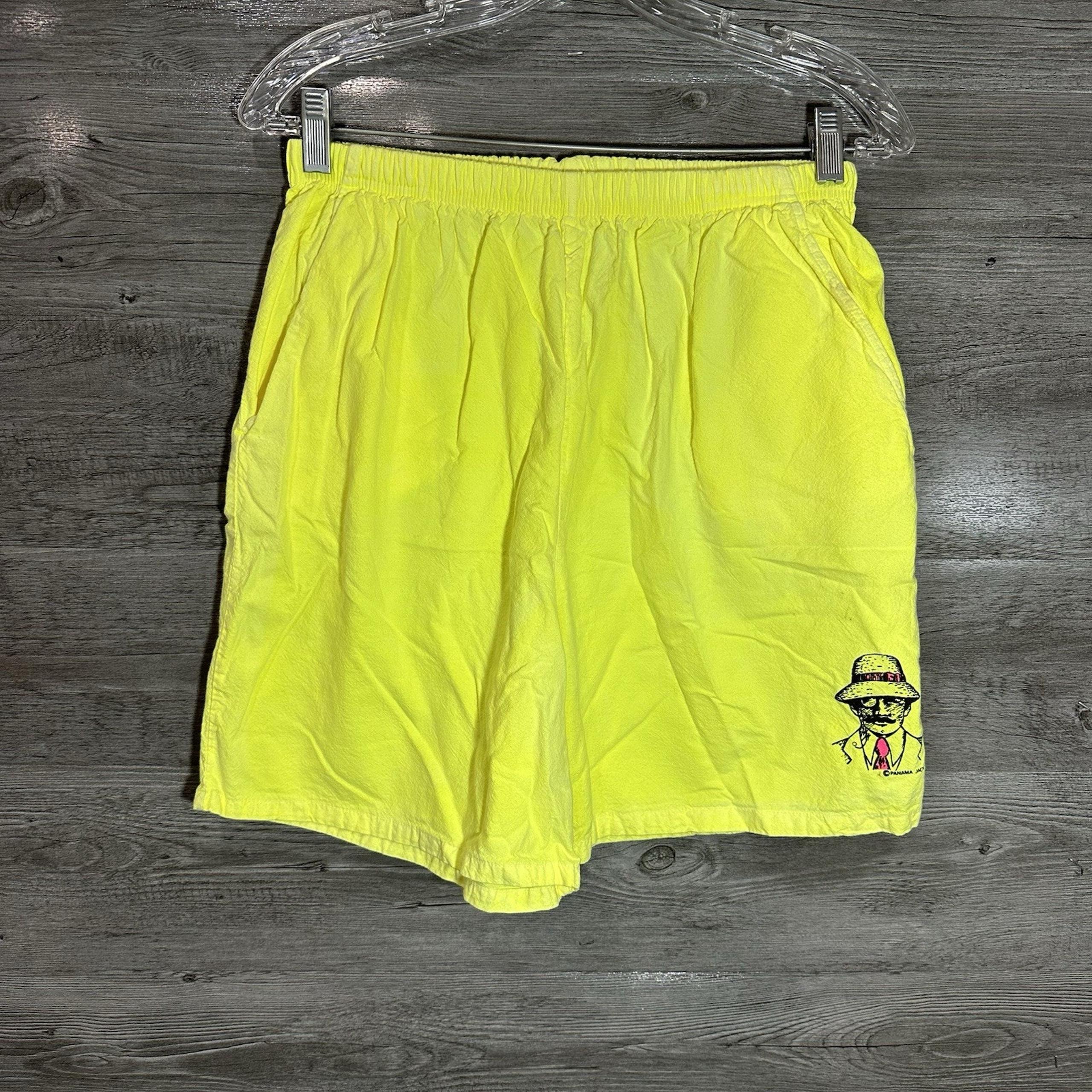 Vintage 90s Panama Jack Yellow Neon Athletic Board Shorts Size Large