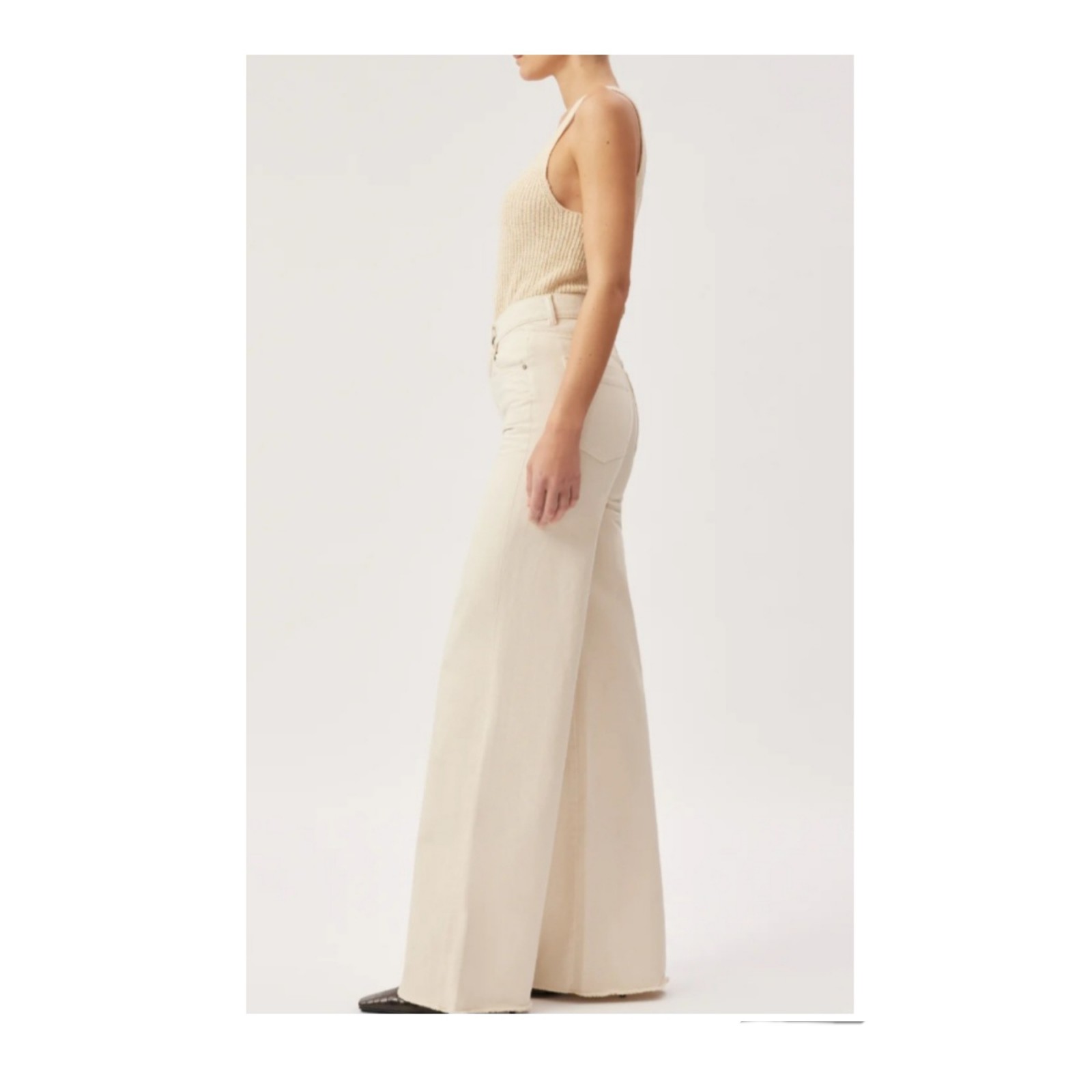 DL1961 Cream Ecru Hepburn Wide Leg Denim Jean 31
