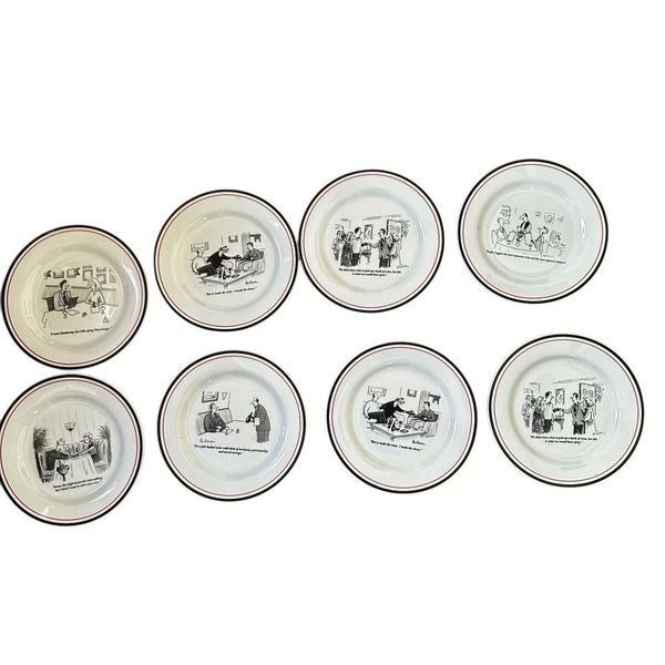 Vintage Restoration Hardware New Yorker Cartoons 8 Dessert Plates