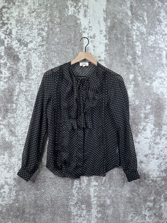 L'AGENCE Top XS Womens Black Button Polka Star Print Ruffled Poplin
