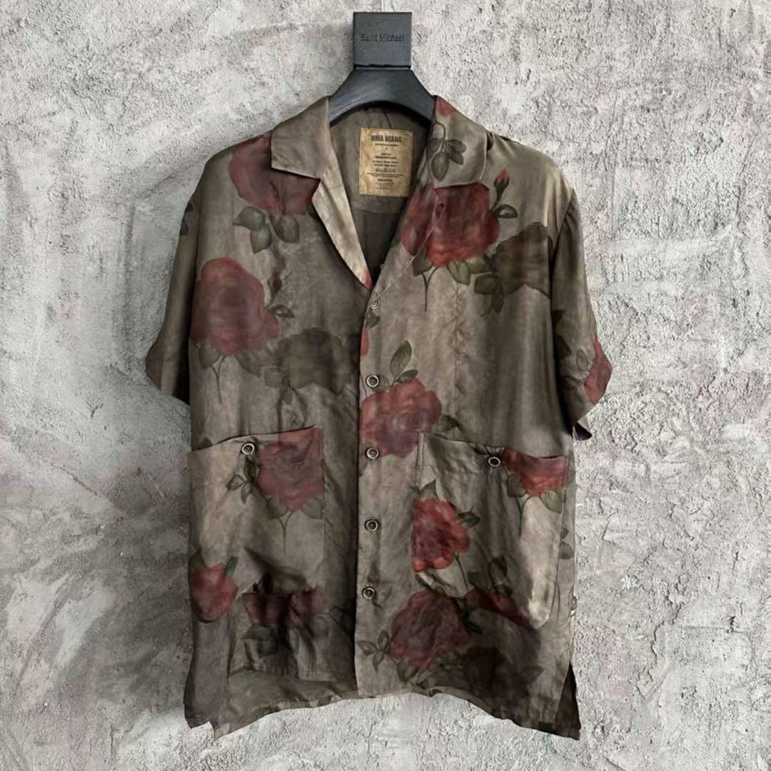 UMA WANG 23ss Distressed Printed Cupra Short-Sleeve Shirt