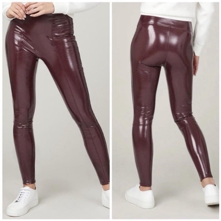 SPANX Large Regular Leggings Faux Leather Patent Leggings in Ruby NWT