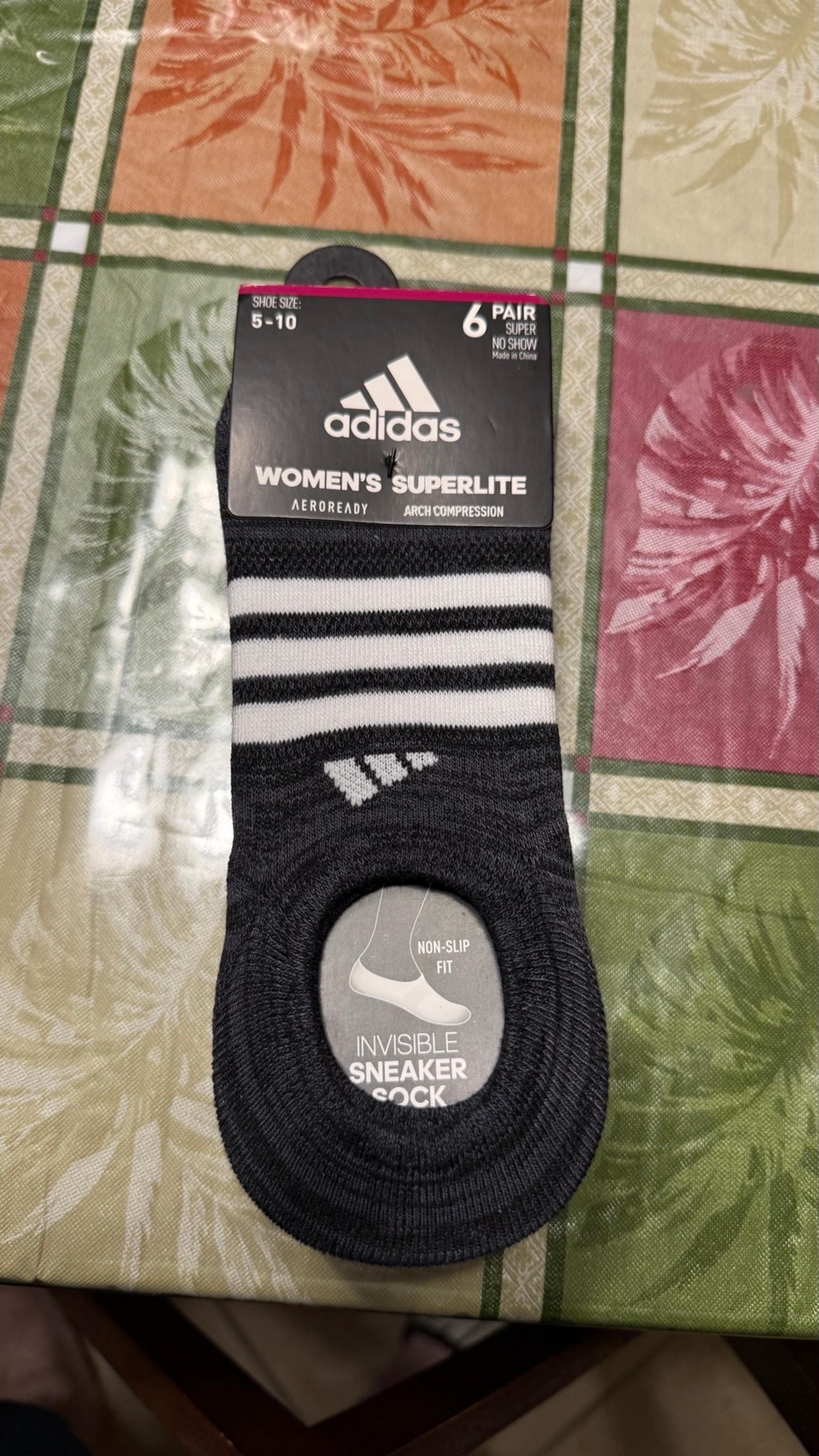 NEW Adidas Women's Superlite No-Show Socks. Black/ White/ Grey- Sz 5-10 6-Pairs