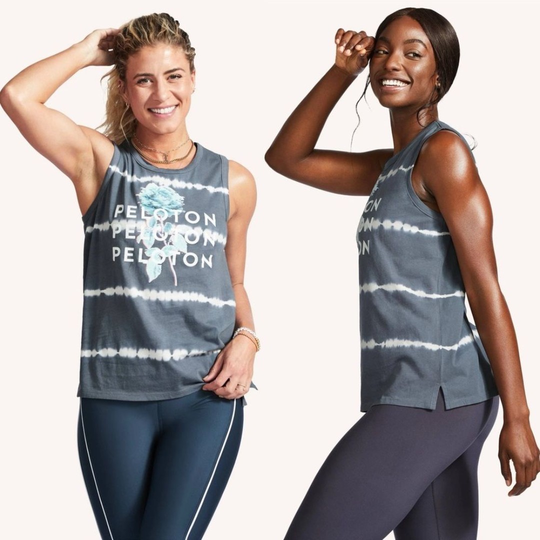 Peloton Tie Dye Studio Side Slit Floral Graphic Muscle Tank, Grey - Size XXL