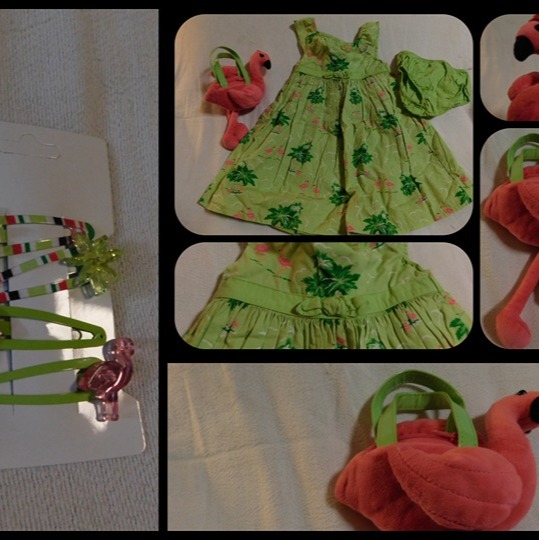 GIRLS EUC 3T VINTAGE GYMBOREE 2011 PALM BEACH PARADISE DRESS HAIR CLIPS PURSE