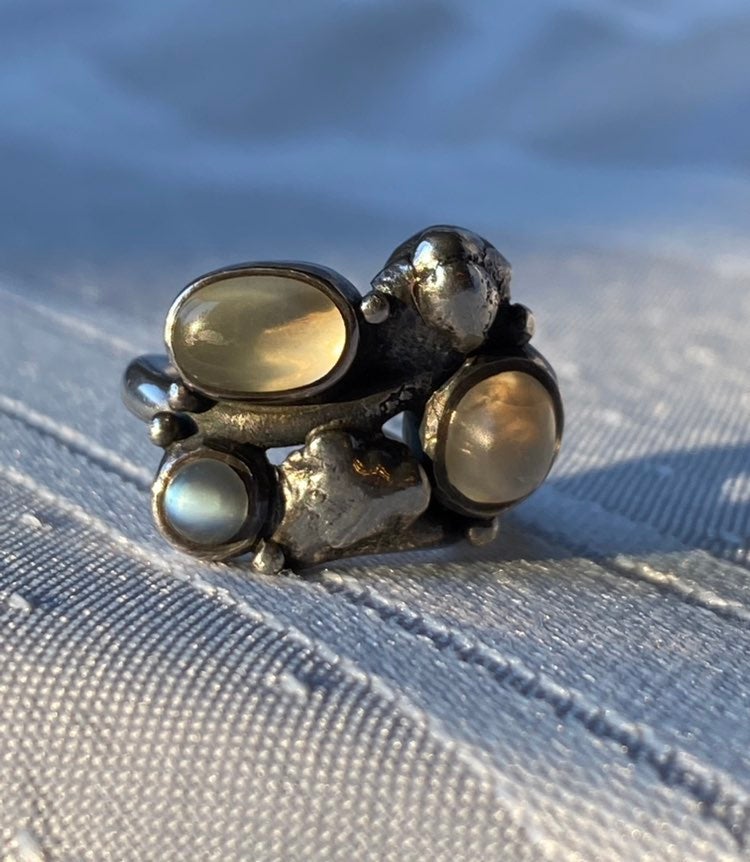 H. Fred Skaggs Blue Moonstone Sterling Silver Ring Size 5