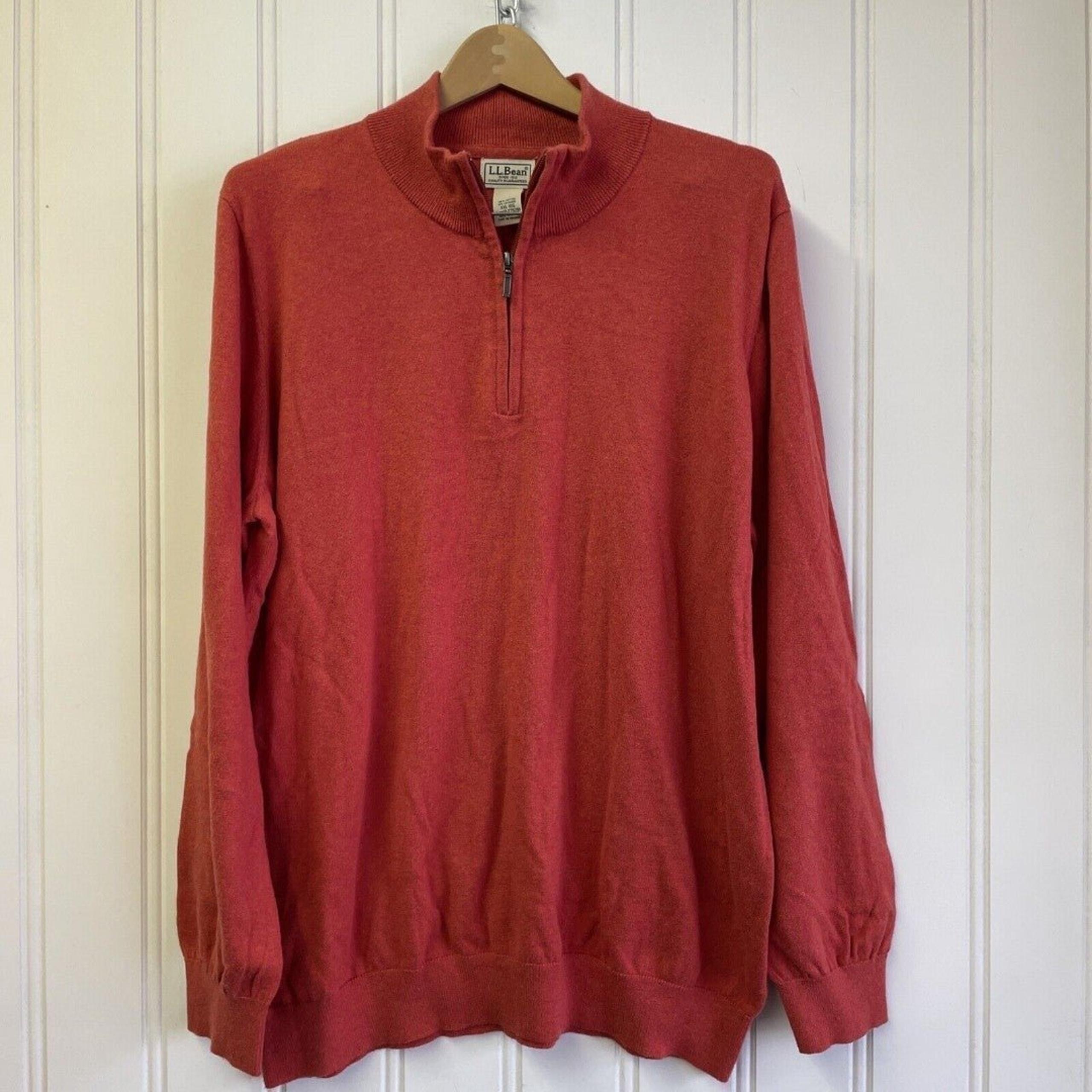 LL Bean Sweater Mens XXLarge Orange Cashmere Blend 1/4 Zip Mock Neck