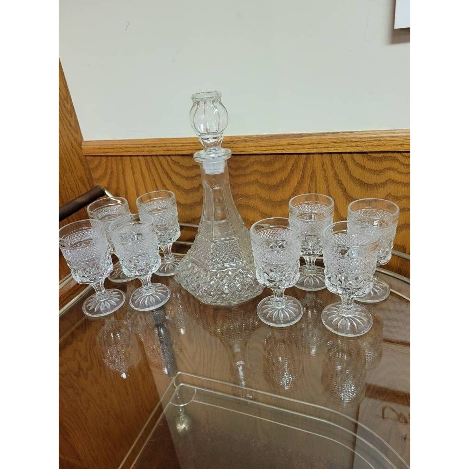 Vintage Wexford Ships Decanter, 6 Claret Wine Glass Set, Anchor Hocking