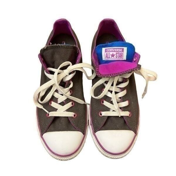 Converse Double Tongue Allstar Canvas Sneakers Purple Blue Youth 6 = Women’s 8.5