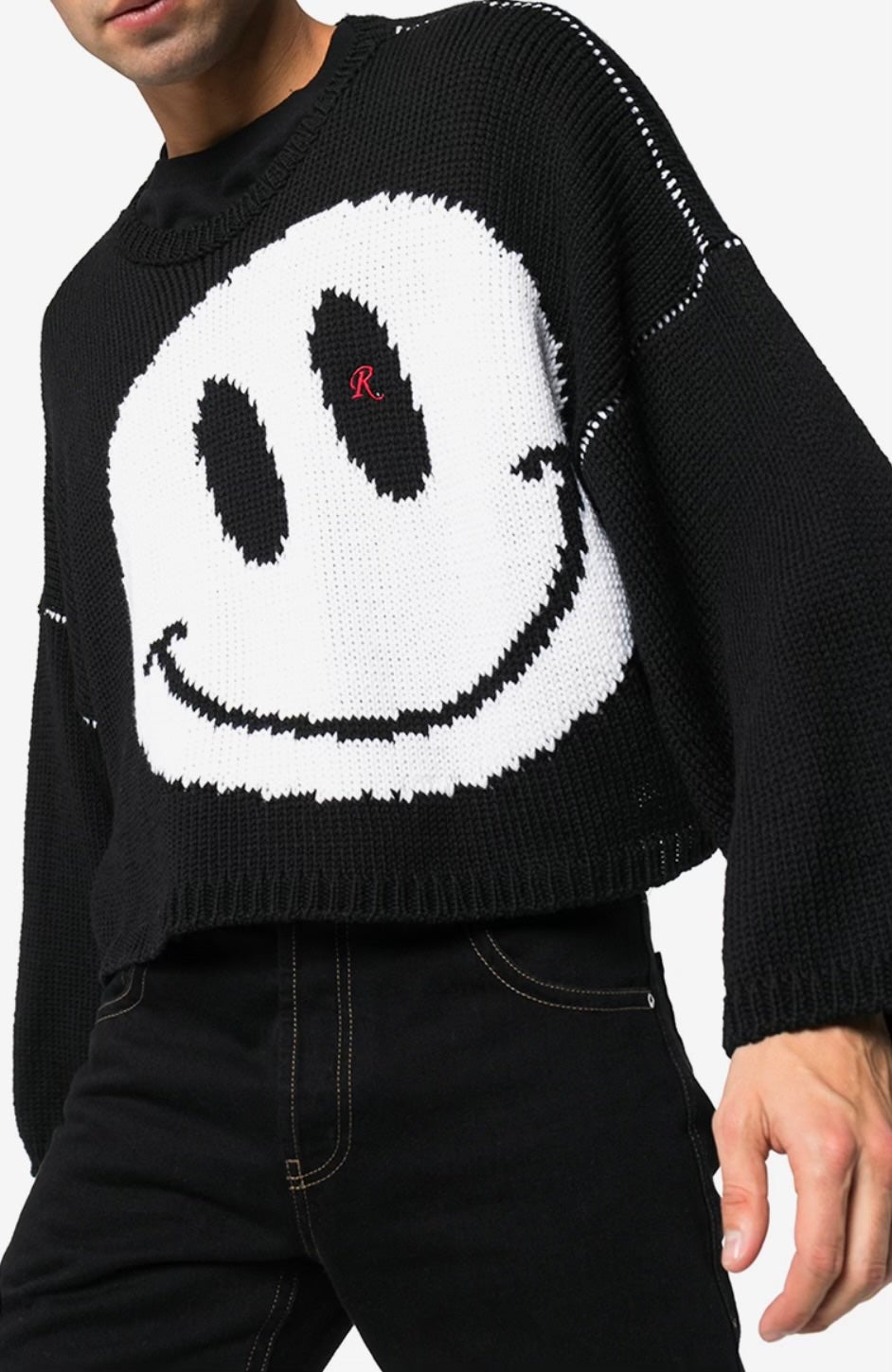 Raf Simons Black Smiley Intarsia Knit Sweater
