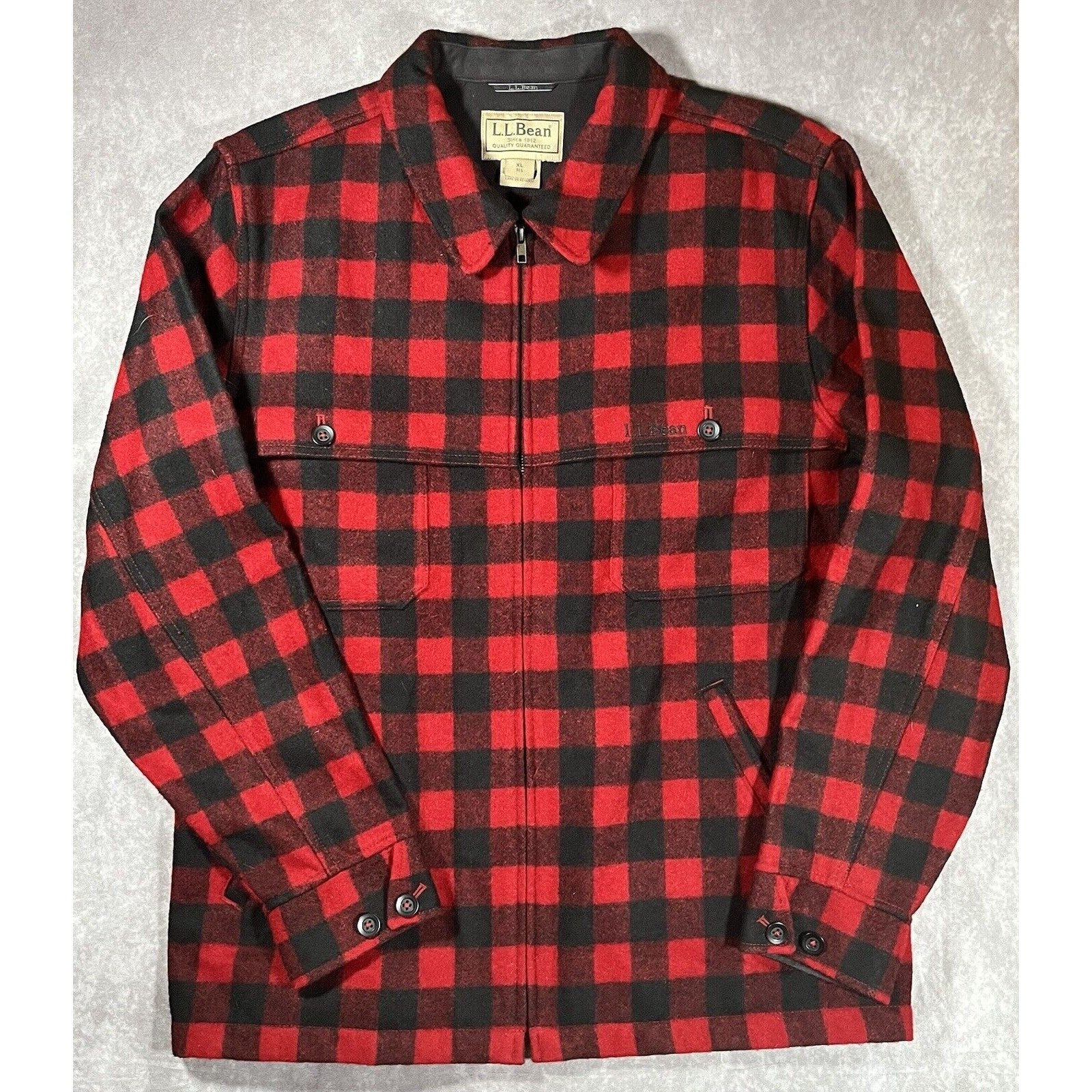 LL Bean Men’s Flannel Full Zip Wool Jacket Size XL