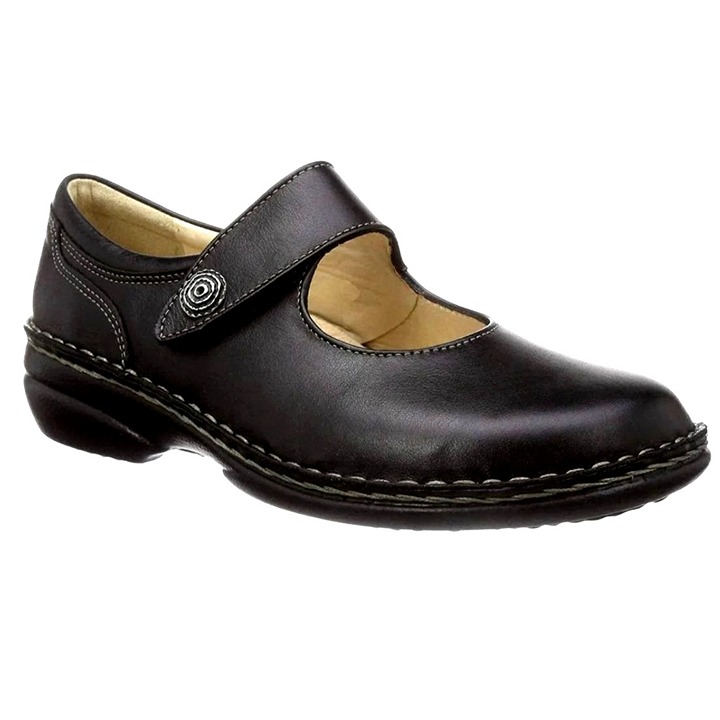 Finn Comfort Womans 7.5 Laval Mary Janes LEATHER Strap Clogs Walking Shoes Black