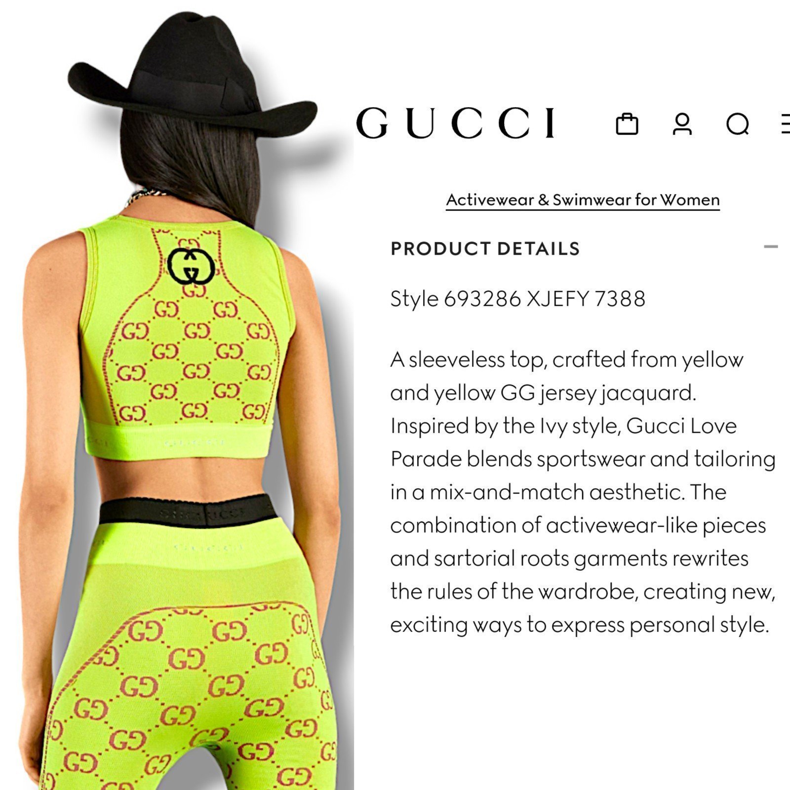 NWT GUCCI GG Monogram Fluorescent Yellow & Pink Jacquard Jersey Crop Top Large
