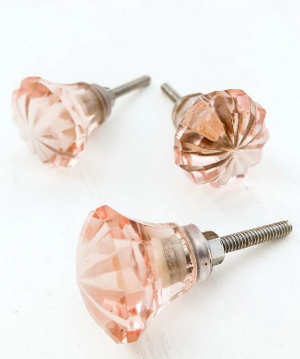 Vtg Pink Depression Glass Drawer Cabinet Knobs Set Of 6 Furniture Hardware