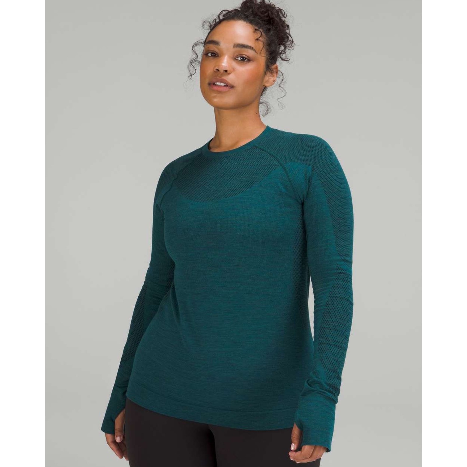 Lululemon Keep the Heat Thermal Long Sleeve Shirt Top Wool-blend Green Size 8