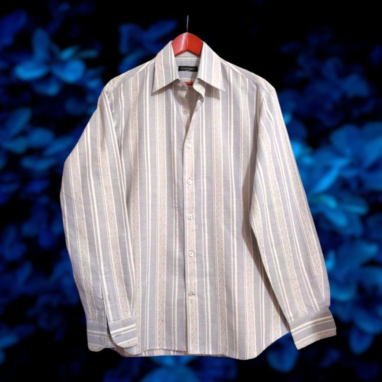 Canali ~ Men's Modern Fit linen/cotton design stripe button up shirt (M) NWOT
