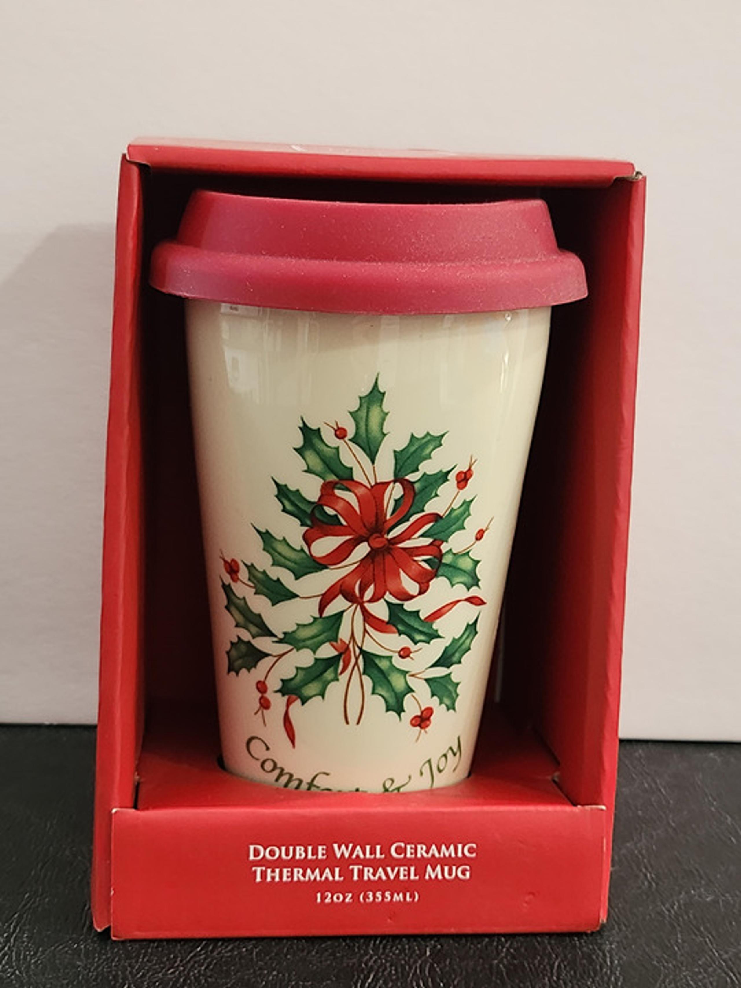 Lenox Holiday Thermal Travel Mug Double Wall Ceramic Sip Through Lid 12 Ounce Ne