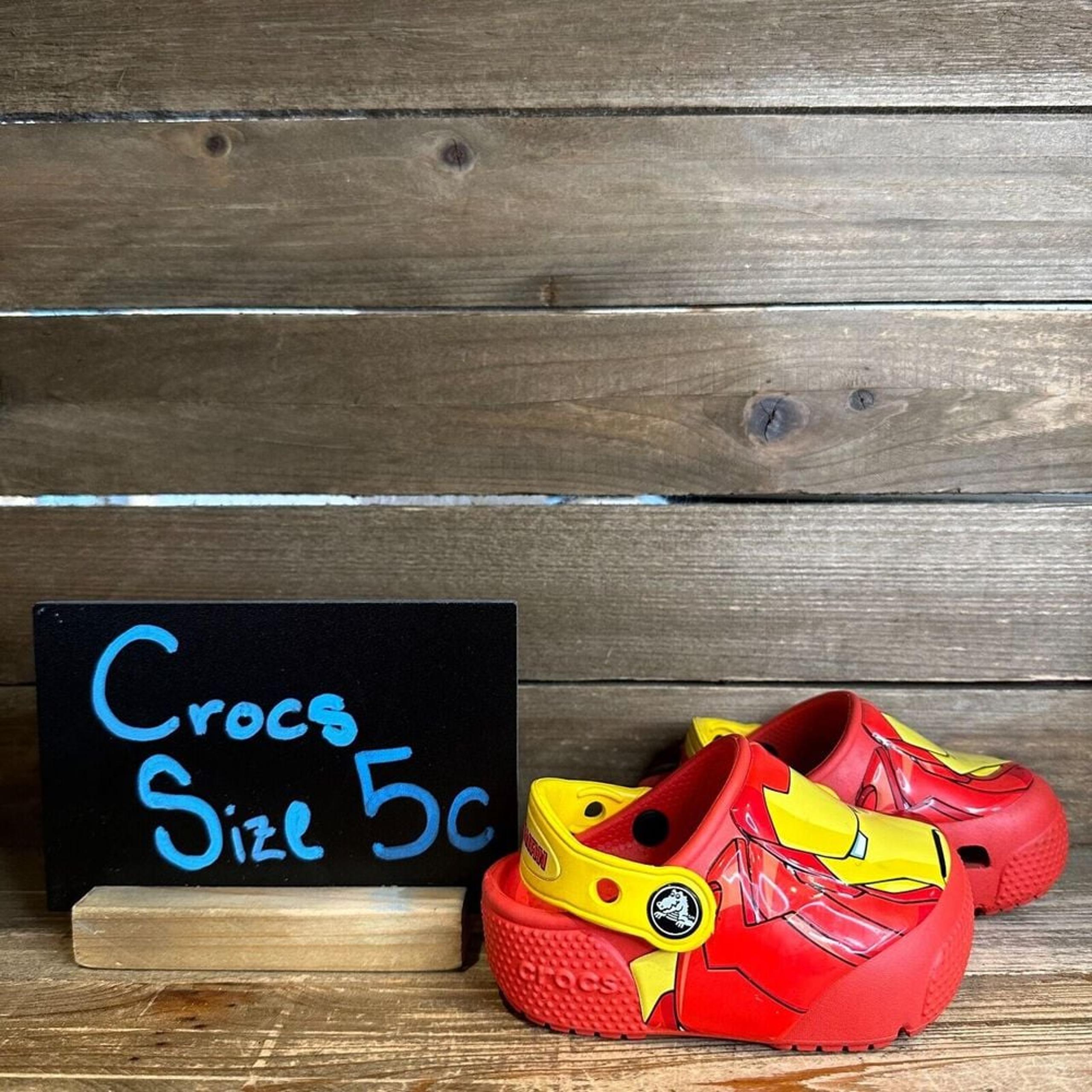Kids Crocs Marvel Iron Red Light Up Casual Comfort Slingback Clogs Shoes Size 5