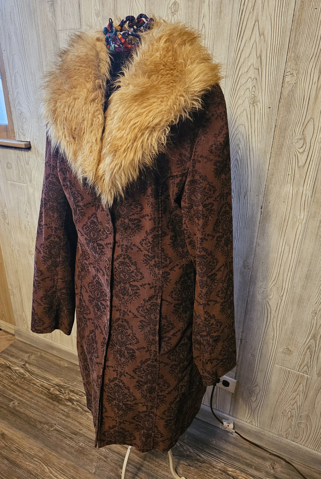 Vintage Static Coat Corduroy Faux Fur Brown