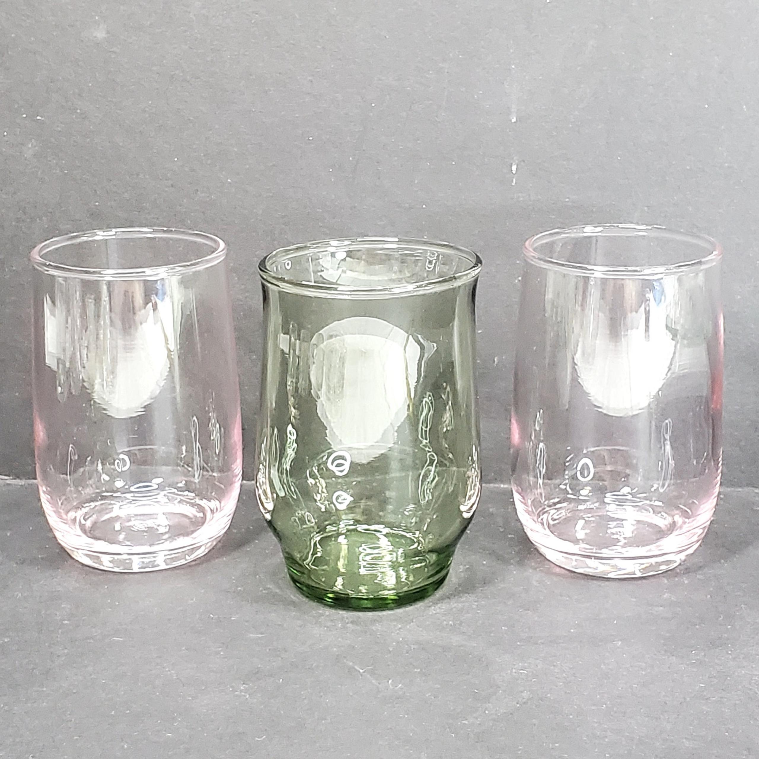 Vtg Anchor Hocking Mini Juice Tumblers Pink Green 3.5" Transparent Tableware