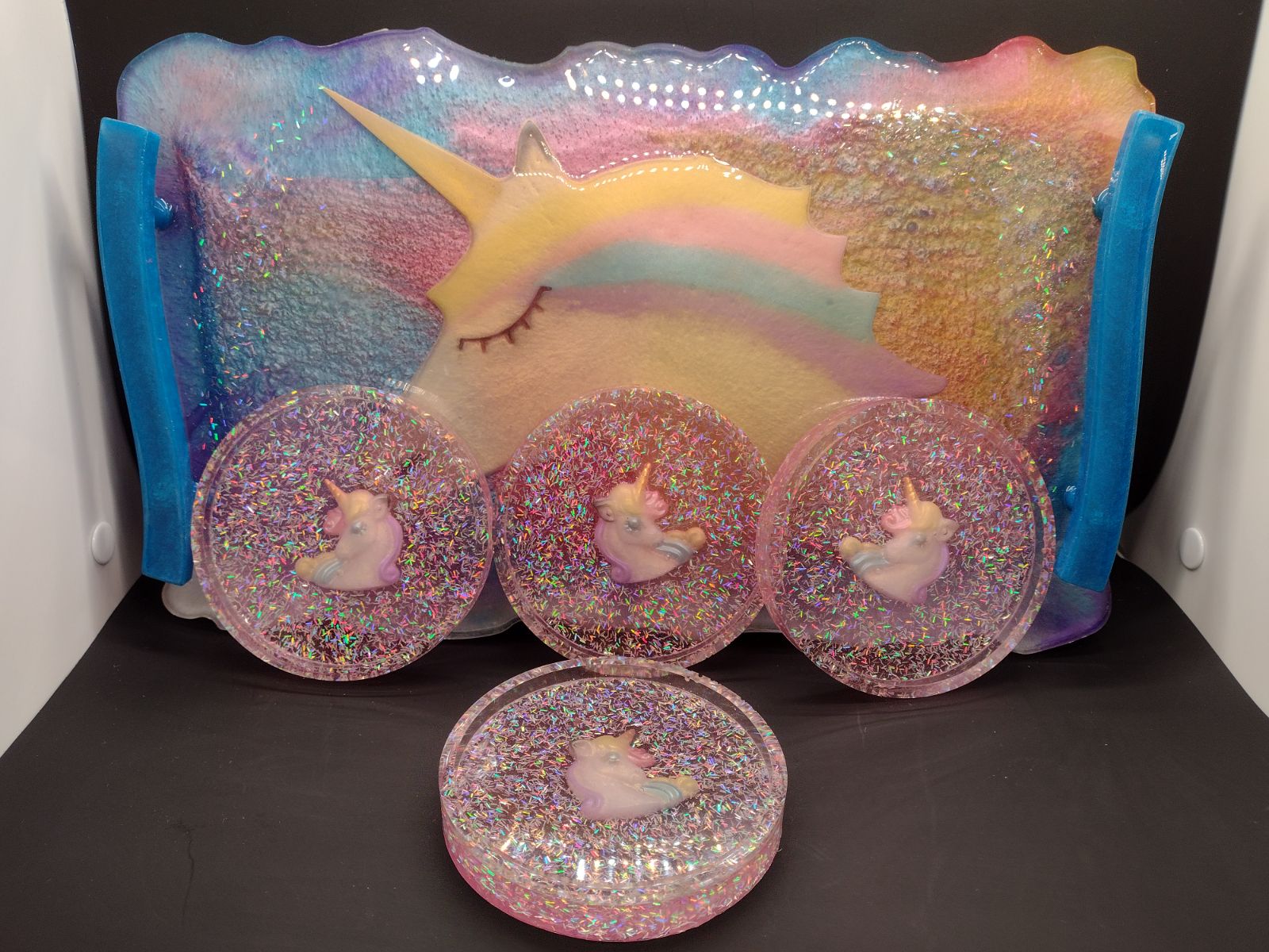 Unicorn tray and coaster set w/ base