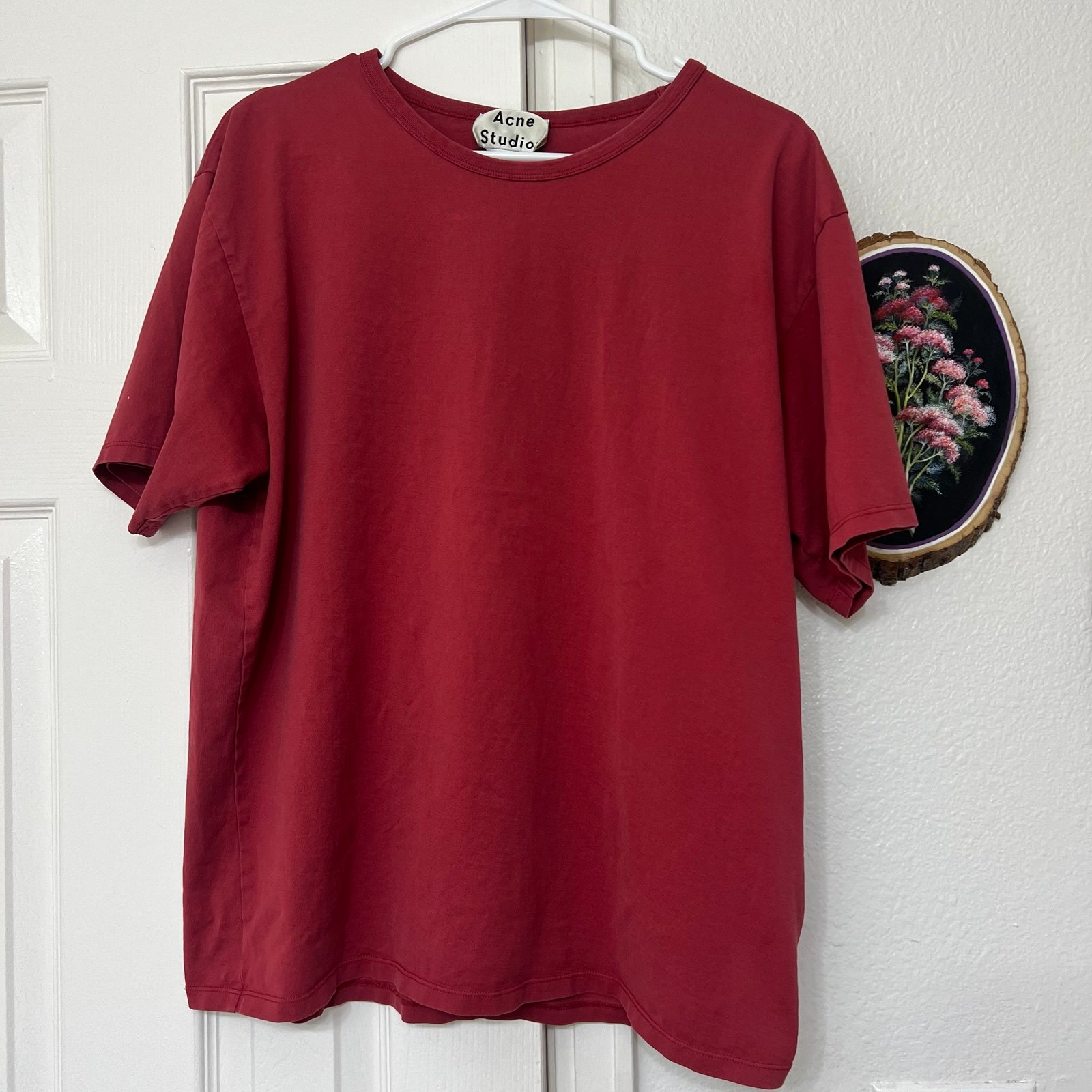 Acne studios maroon red solid color tee shirt tshirt luxury designer Stockholm