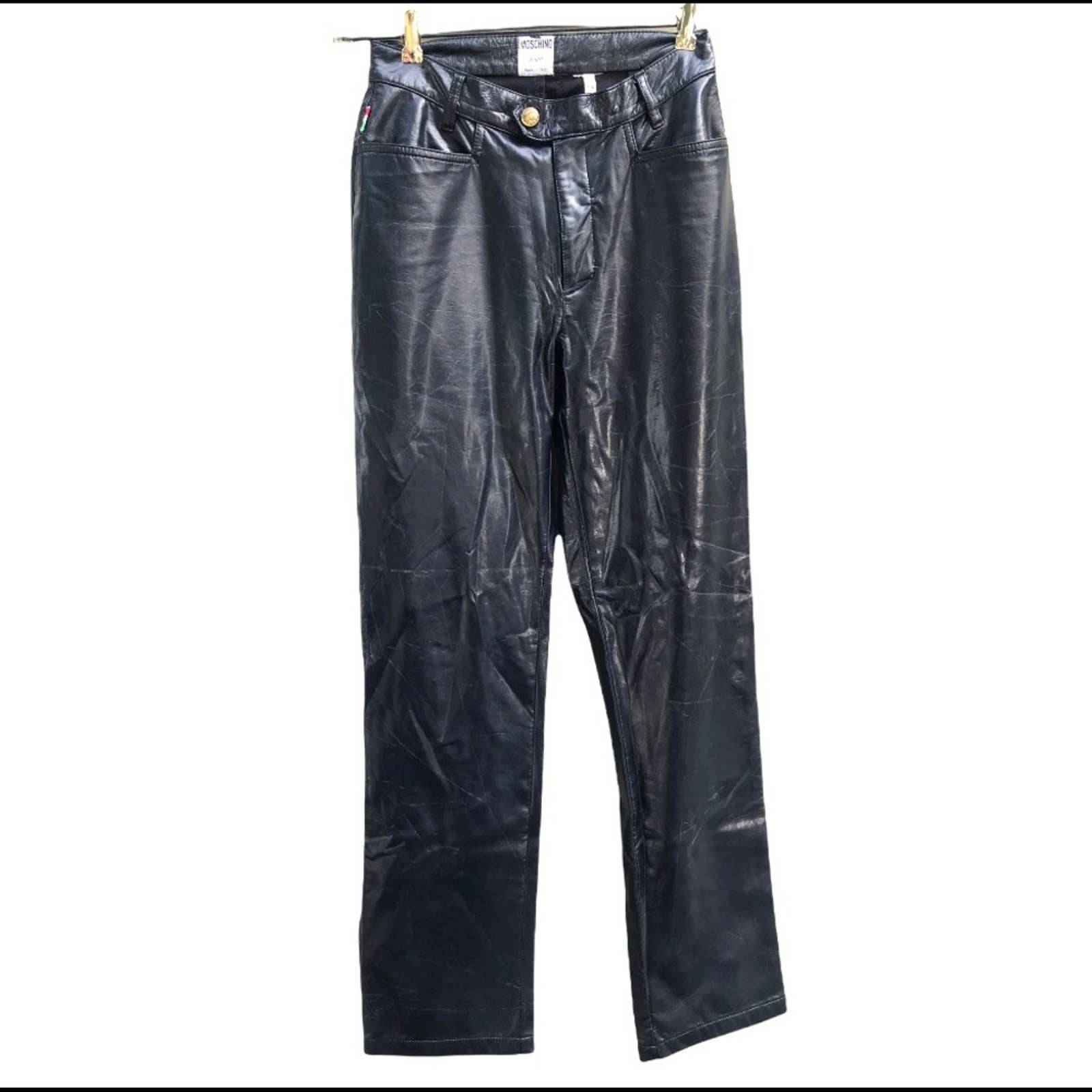 Vintage 1980's MOSCHINO blue pleather lined 90s high waist Pants US 6 8
