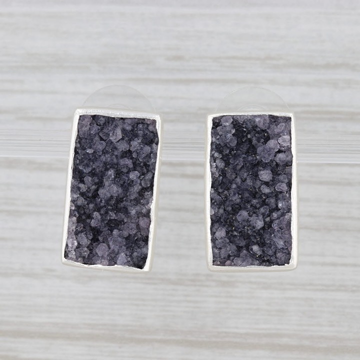 New Nina Wynn Gray Druzy Geode Earrings Sterling Silver Statement Drops