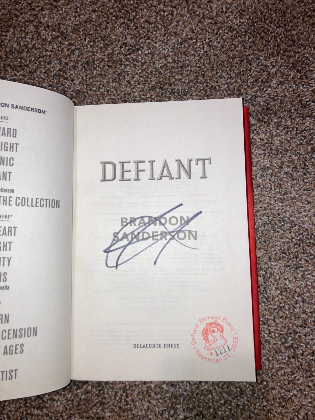 SIGNED FIRST EDITION of Defiant 1/1