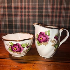 Vintage Salisbury Pansy cream and open sugar bowl set.