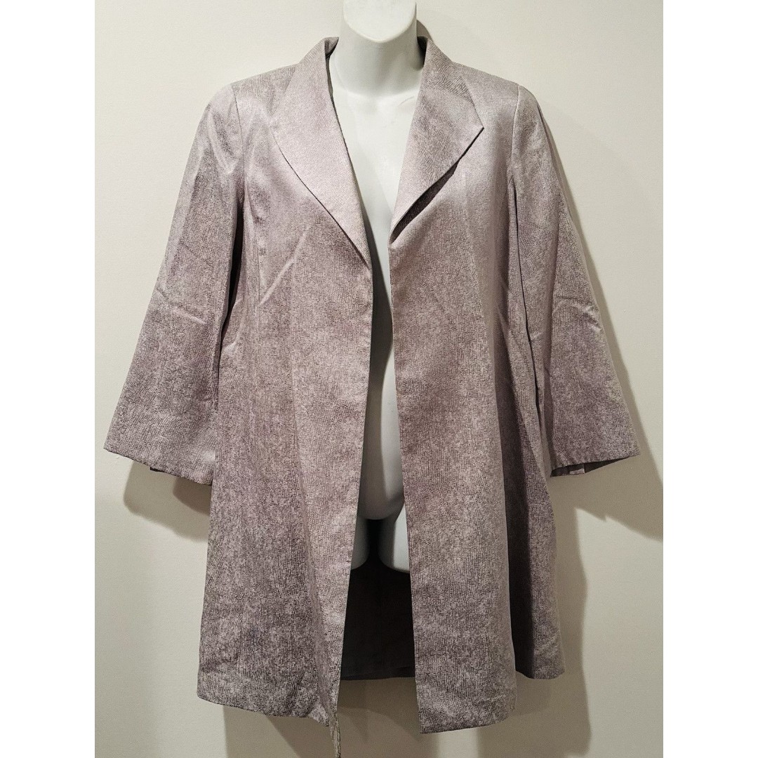 Eileen Fisher Silver Silk Blend Longline Open Front Jacket Size S Small EUC!!