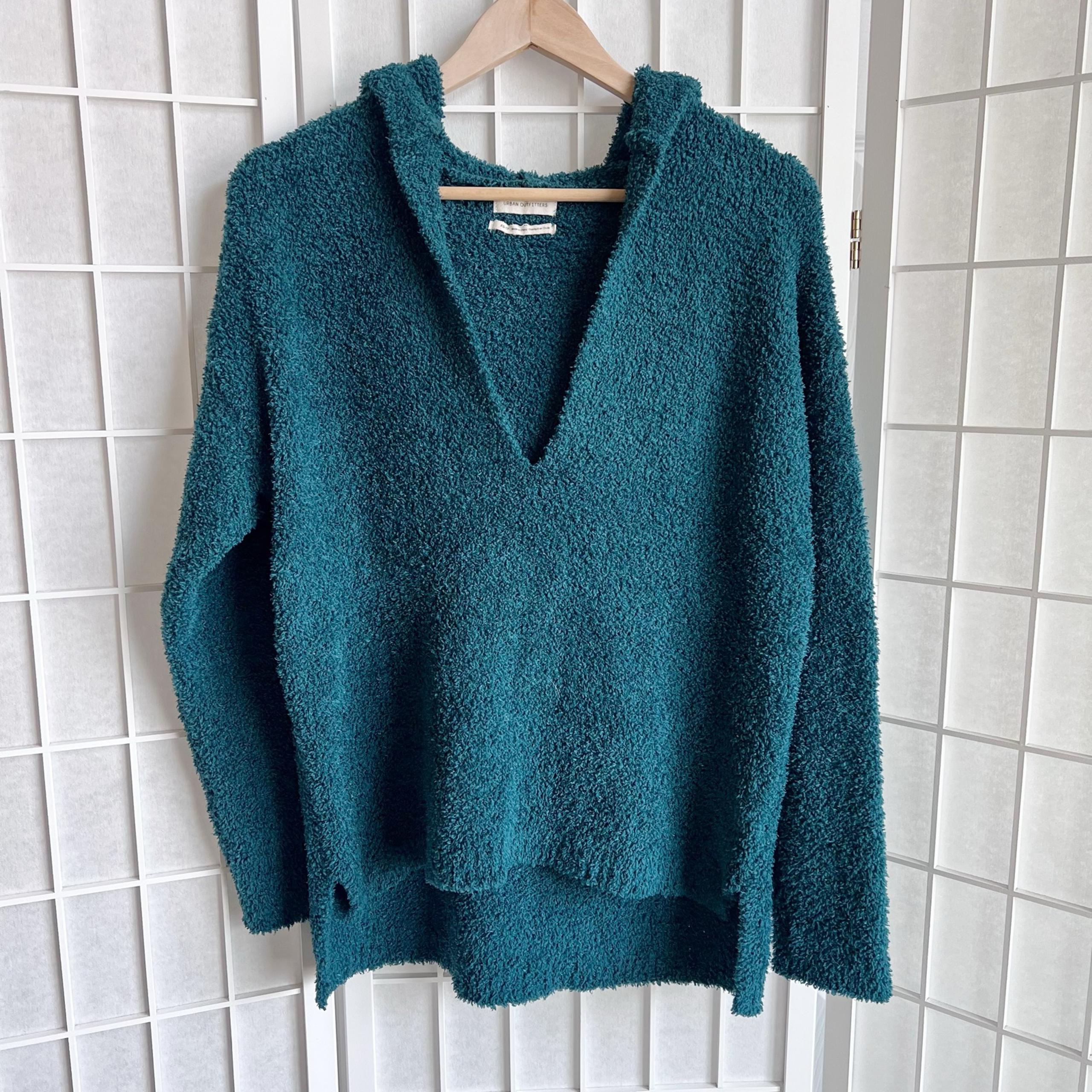 Urban Outfitters Teal Green Fuzzy Oversized V-Neck Sweater XS