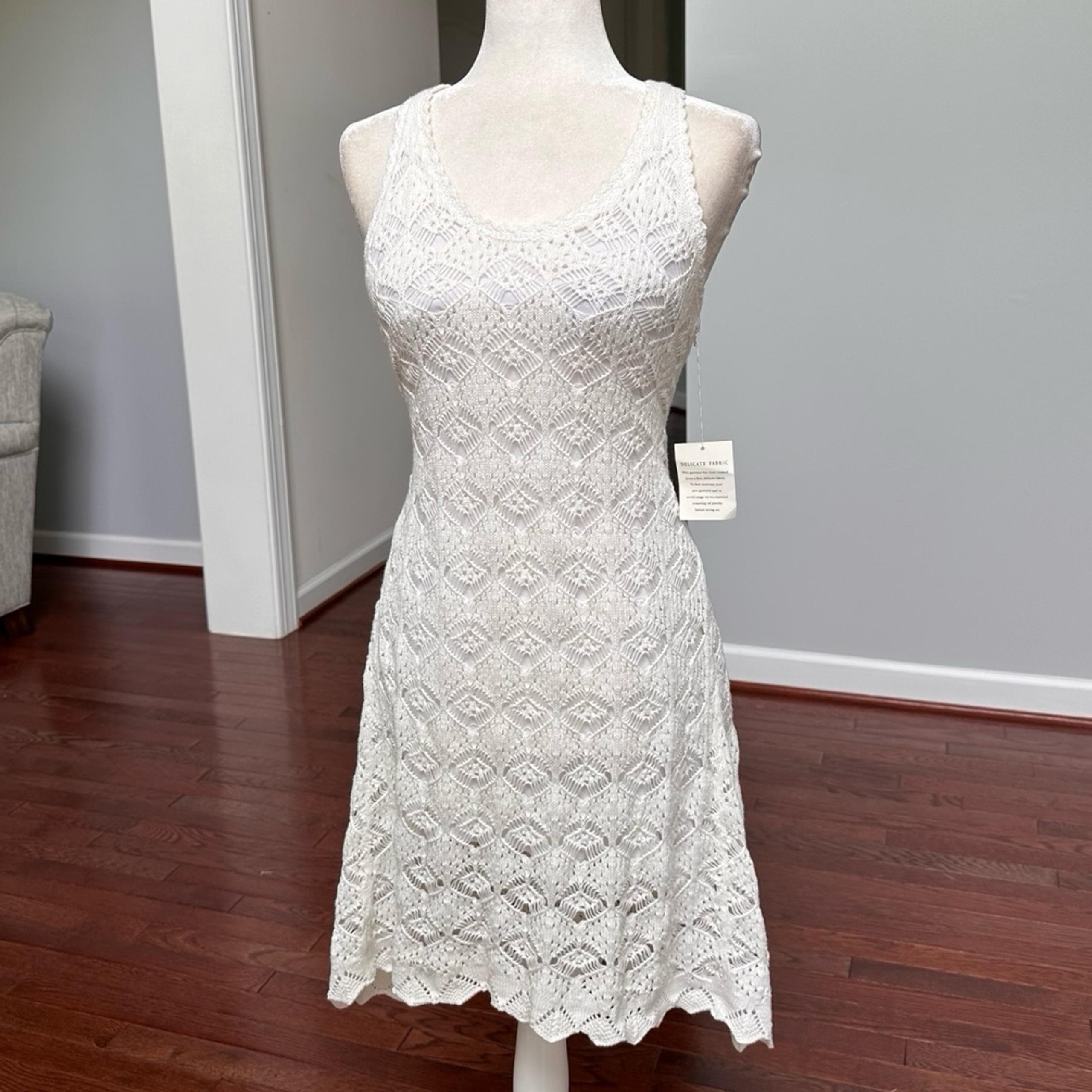 Vintage Y2K Cotton White Ivory Crochet Vacation Summer Feminine Picnic Dress