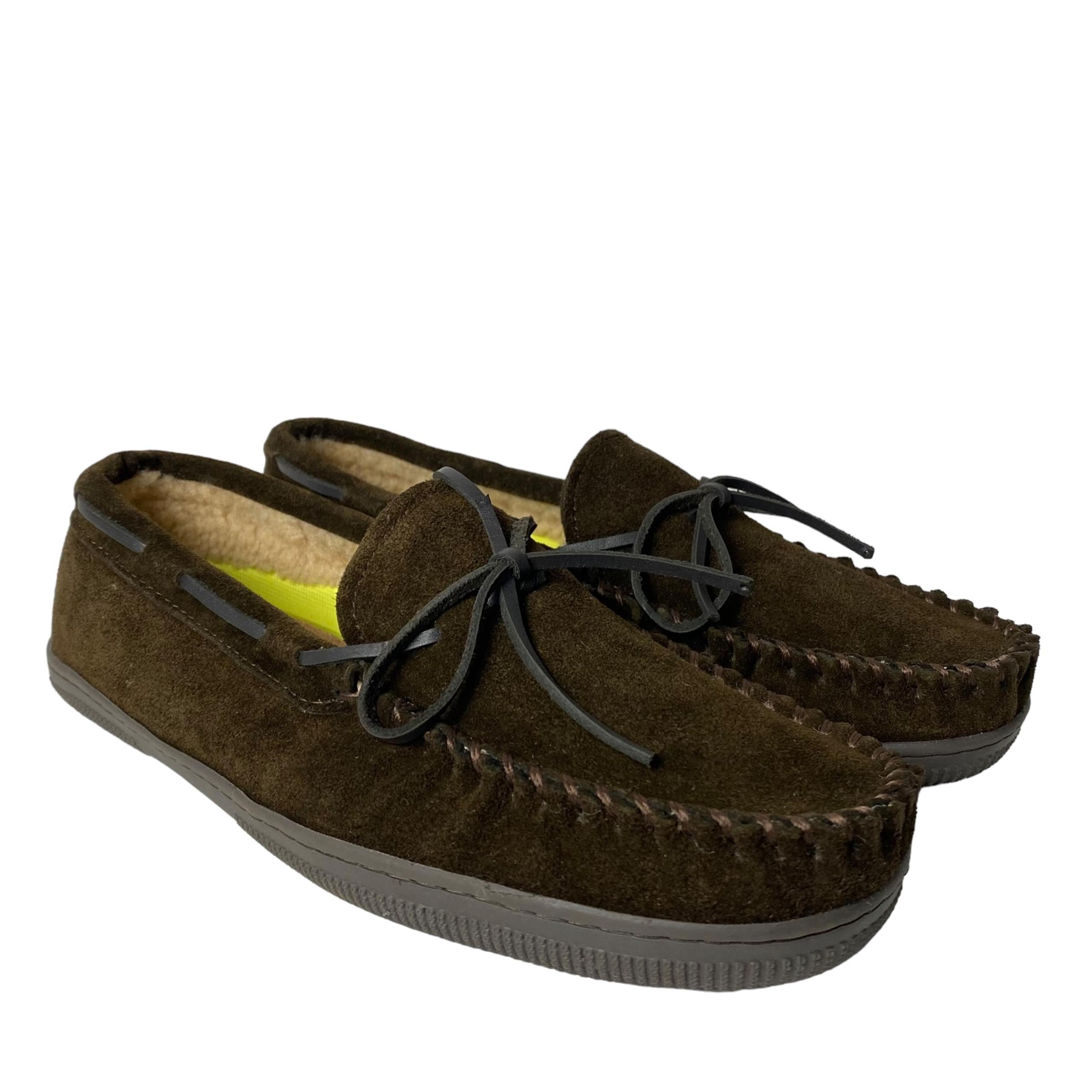 Florsheim mens cozy tie faux fur lined slip on slippers chocolate suede SZ 9M