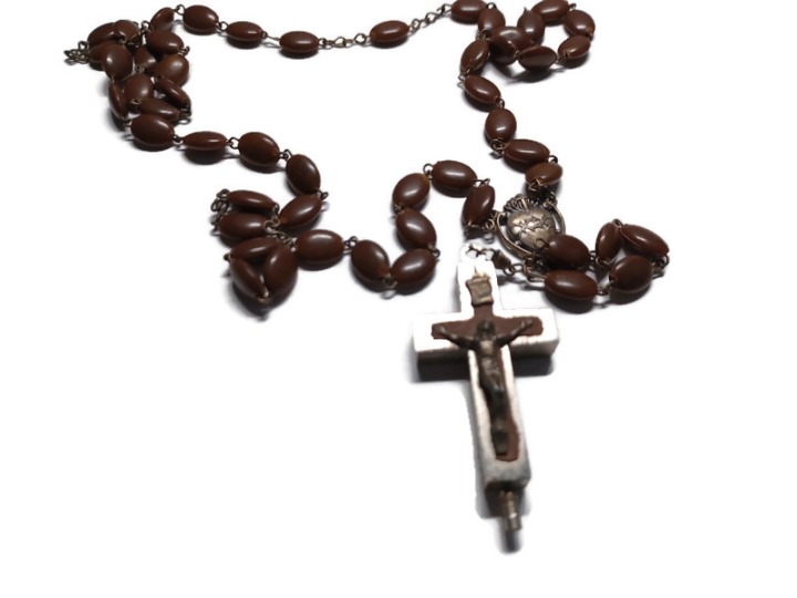 Vtg 70s Brown Made in Italy Reliquary Rosary