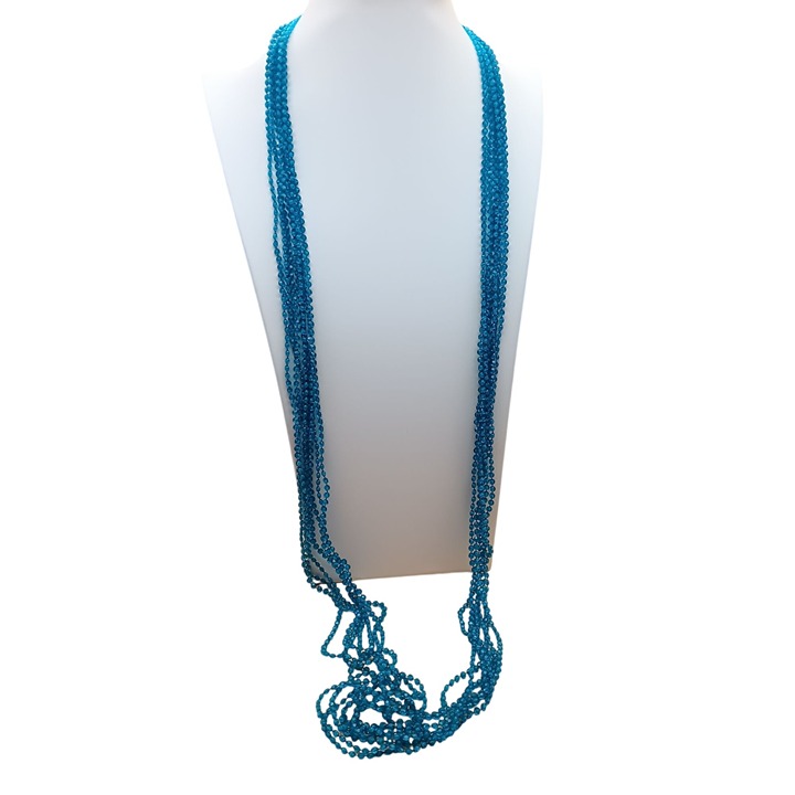 Vintage Cerulean Blue Multi Strand Necklace, Super Long Early Plastic Flapper