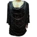 R & M Richards Plus 2X Black Metallic Flocked Draped Neck Cold Shoulder Blouse