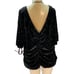 R & M Richards Plus 2X Black Metallic Flocked Draped Neck Cold Shoulder Blouse