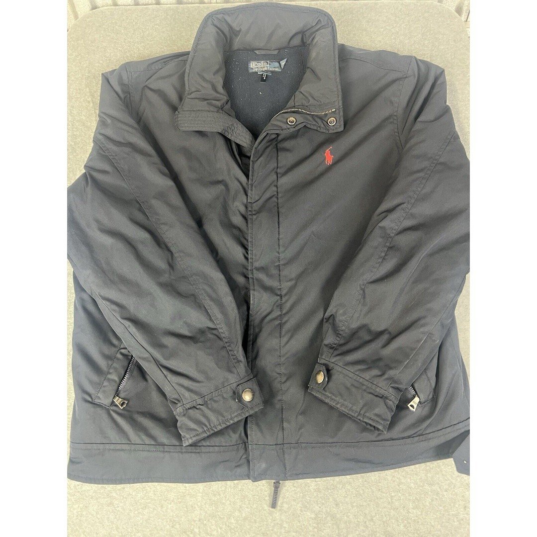 Polo Ralph Lauren Vintage Insulated Windbreaker Black Jacket Tuck Away Hood L