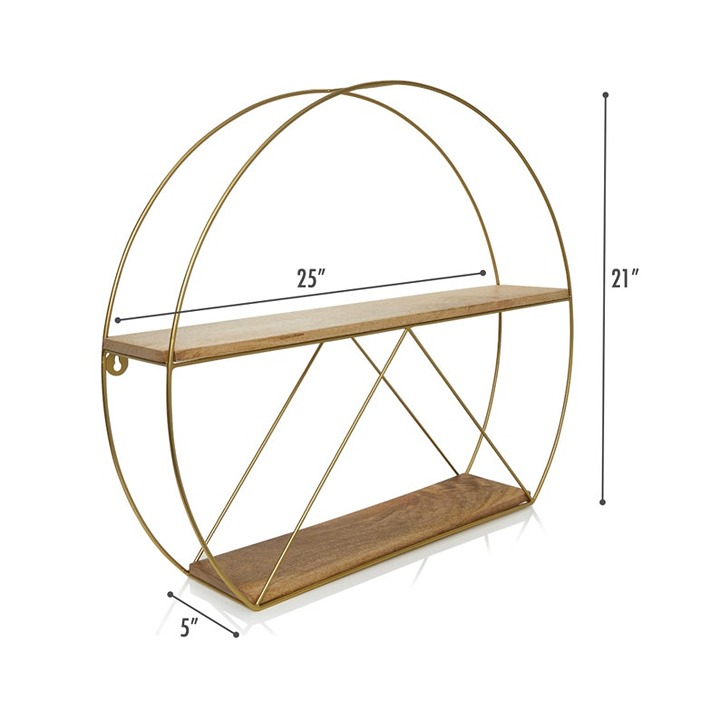 Gold Round floating shelf, Modern wall shelf gold, Wood