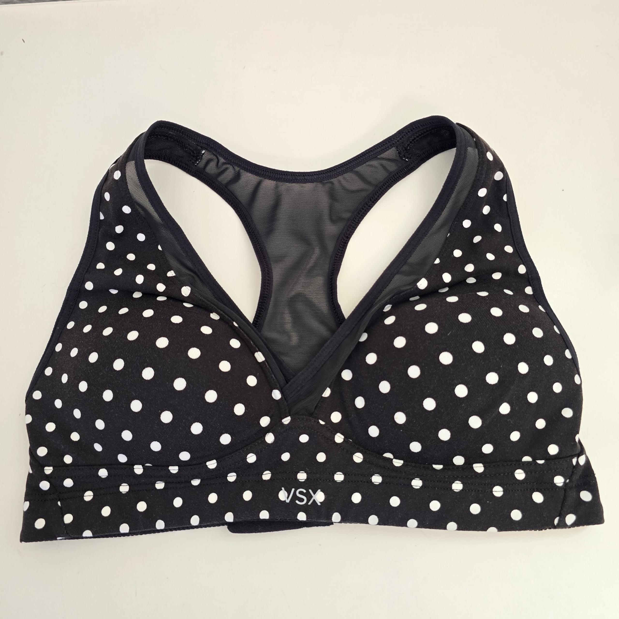 VSX Sport Black White Polka Dotted Sports Bra Size 34A - Victoria's Secret