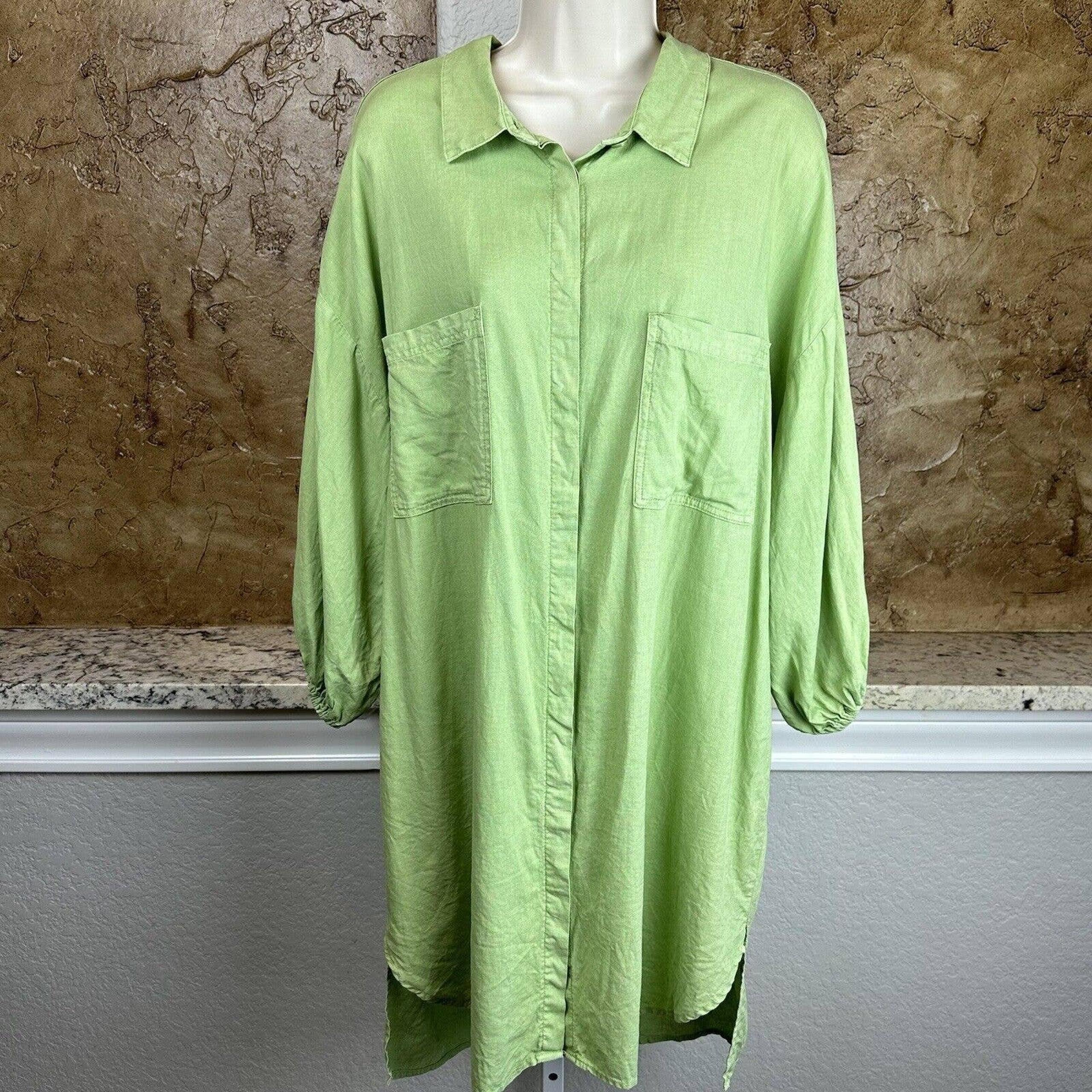YFB Green Linen Shirt Dress Women's Size Large L Young Fabulous & Broke