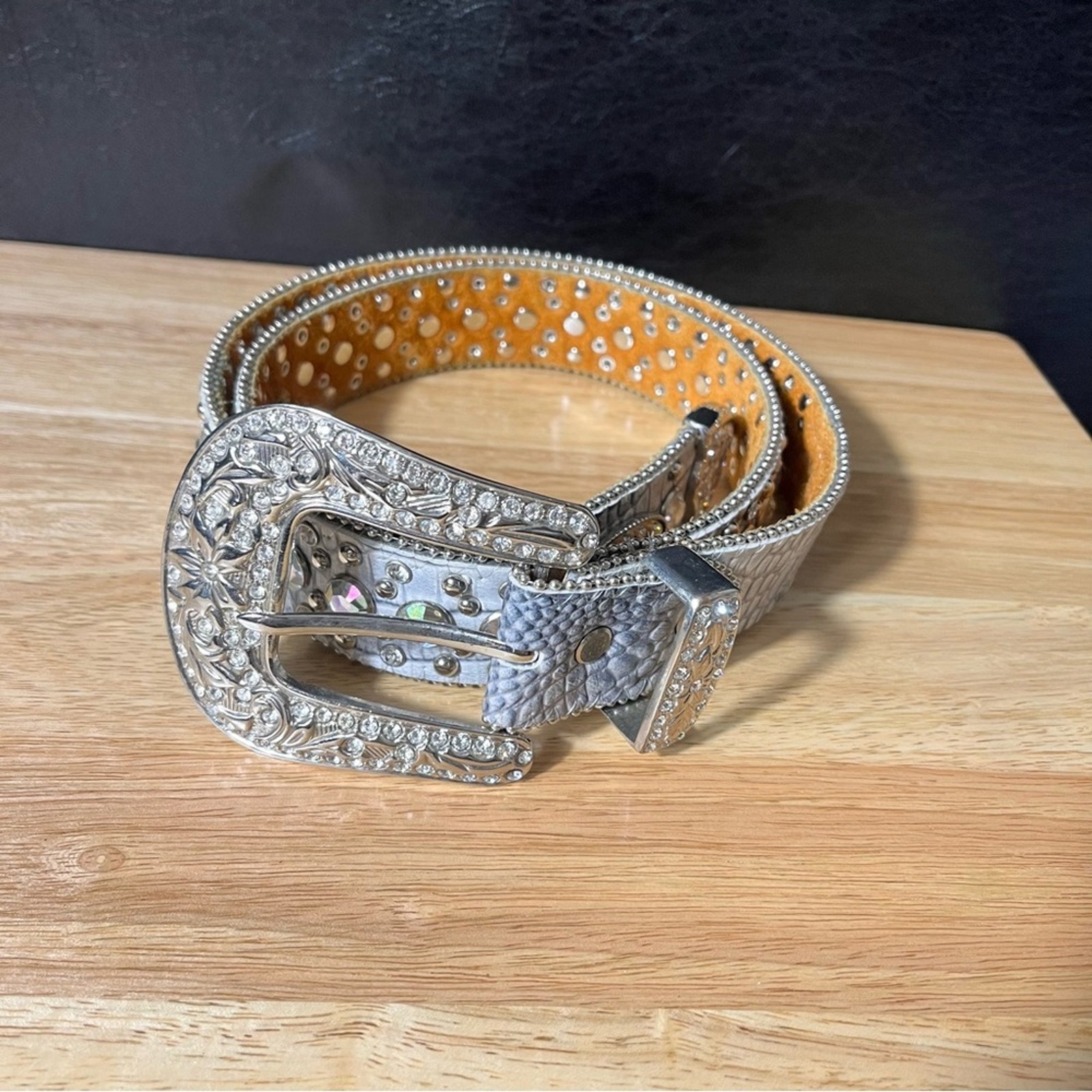 Atlas Gray And Silver Blingy Cowgirl Belt Size Large