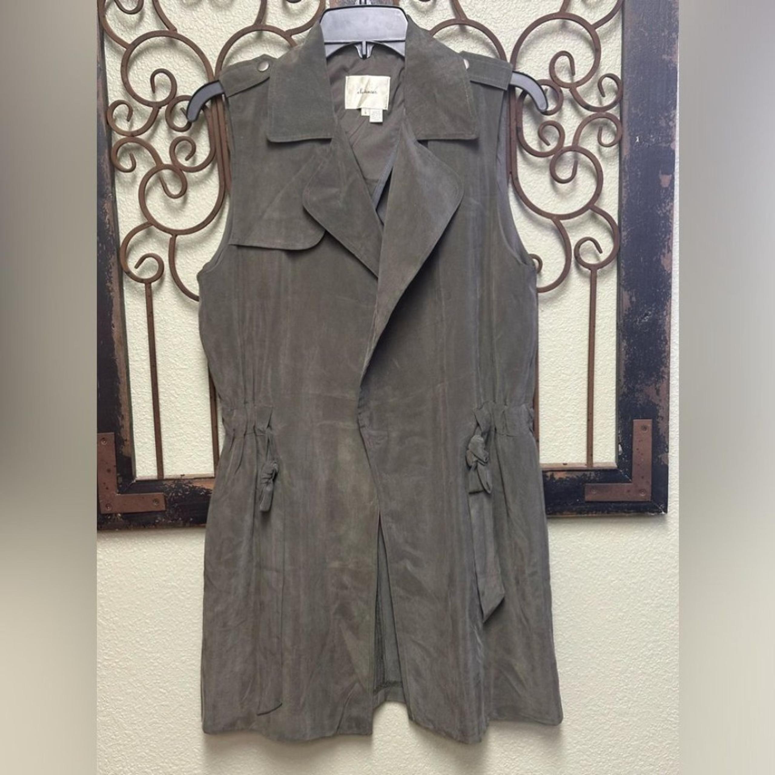 Anthropologie Elevenses sleeveless green belted long vest