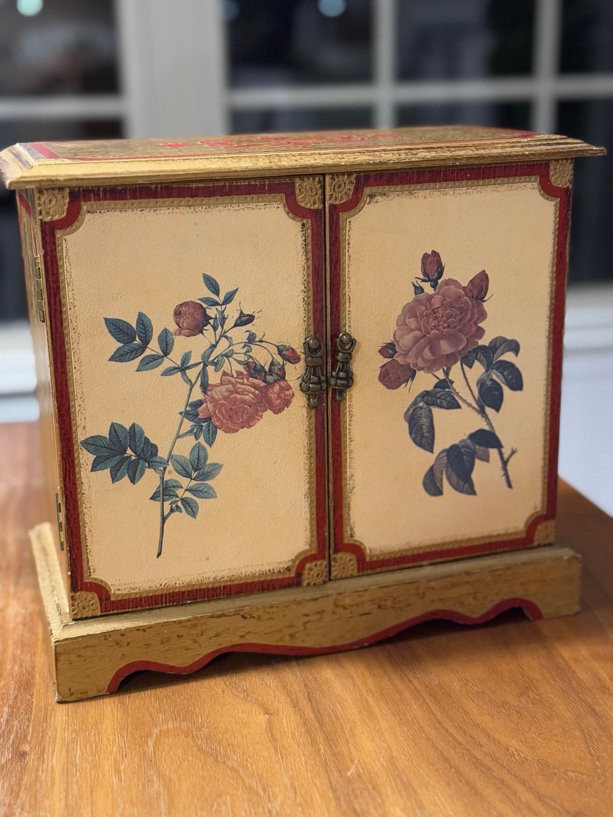 Vintage Hand-Painted Wood Miniature Chest of Drawers Jewelry Music Box