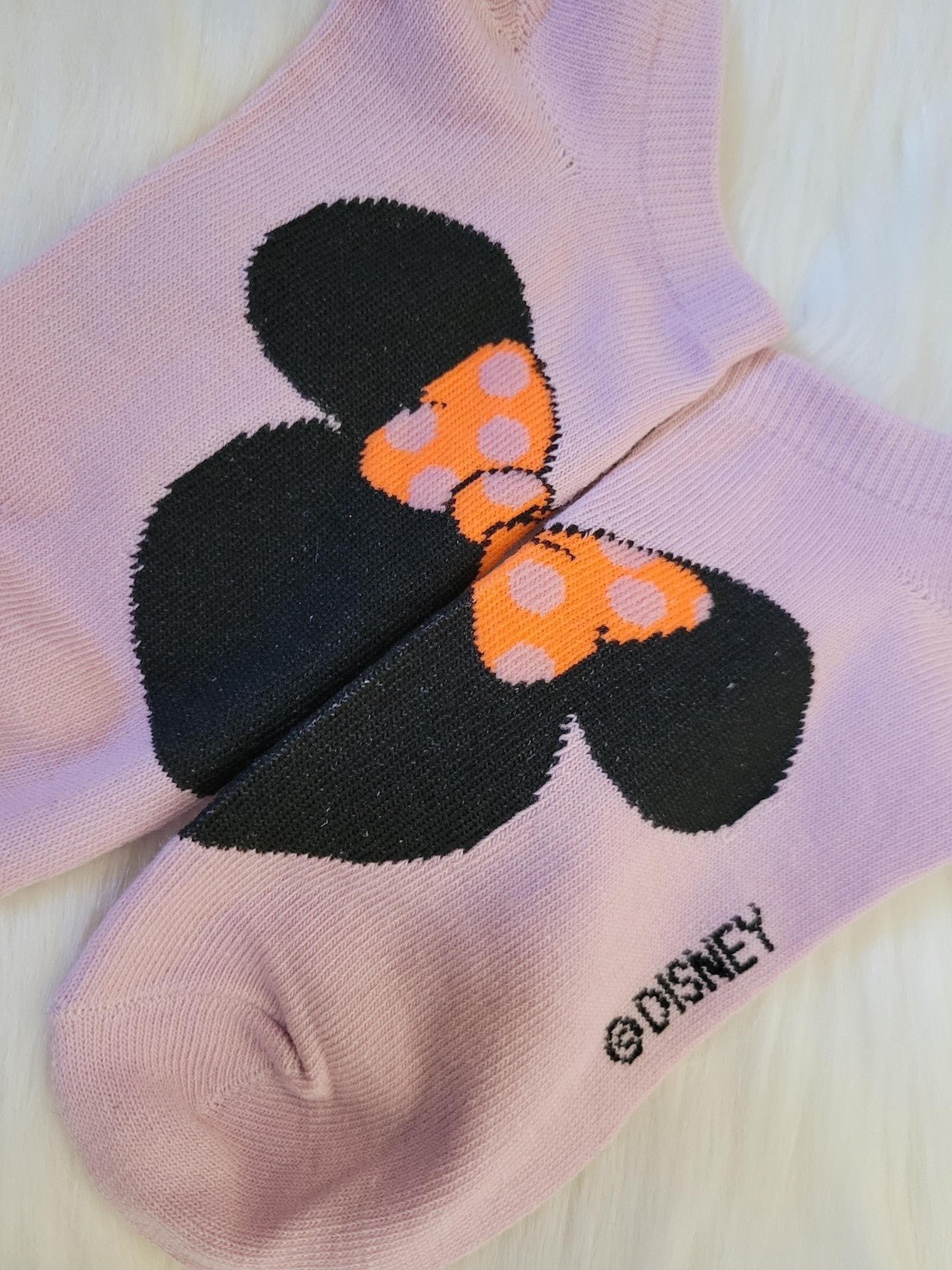 DiSNEY MiNNiE Mouse Ears PiNK Rose Neon Polka Dot Bow Ankle Socks Low Cut NEW